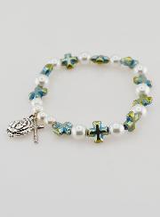 Bracciale Decina del Rosario Perle e Croce in Madreperla verde