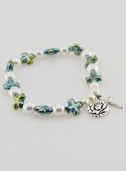 Bracciale Decina del Rosario Perle e Croce in Madreperla verde