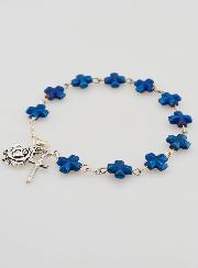 Bracciale Decina del Rosario Perle e Croce in Madreperla Blu