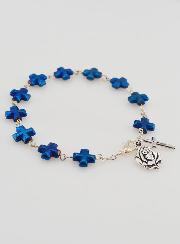 Bracciale Decina del Rosario Perle e Croce in Madreperla Blu