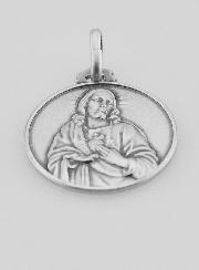 Medaglia di Battesimo del Sacro Cuore di Gesù in Argento - 18mm