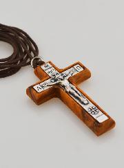 Ciondolo Croce in Legno d'Ulivo col Cristo Argentato