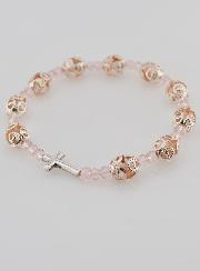 Bracciale Decina Perle Scolpite Rosa su Elastico