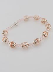 Bracciale Decina Perle Scolpite Rosa su Elastico