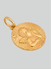 Medaglia Angelo Custode Rotonda Effetto Diamante in Oro 375/1000