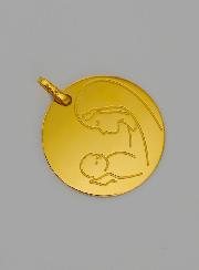 Medaglia di Battesimo Vergine con Bambino in Oro 9 Carati