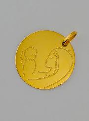 Medaglia di Battesimo Vergine con Bambino in Oro 9 Carati