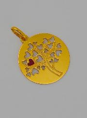 Medaglia Albero di Vita e Cuore Rosso in Oro