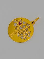 Medaglia Albero di Vita e Cuore Rosso in Oro