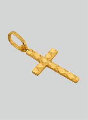 Ciondolo Croce Striata e Diamantata in Oro Giallo Massiccio