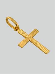 Ciondolo Croce Striata e Diamantata in Oro Giallo Massiccio