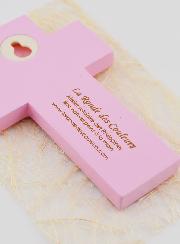 Croce Bambino in Legno Acqua di Battesimo - Rosa - 12cm