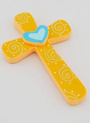 Croce Bambino Arancione e Cuore Blu - 15cm