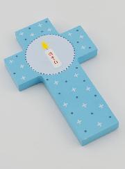 Croce di Legno Candela Alfa & Omega - Blu