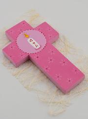 Croce di Legno Candela Alfa & Omega - Rosa