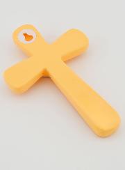 Croce in Legno Arancione e Cuore Blu