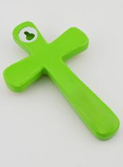 Croce in Legno Verde e cuore Rosa