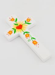 Croce di Legno - Cuore & Fiori Arancioni