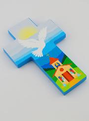Croce in Legno Spirito Santo e Chiesa - Blu