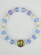Bracciale Religioso Perle di Vetro Blu - Medaglia di Lourdes