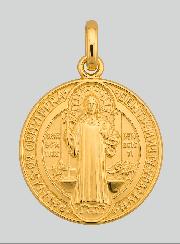 Medaglia San Benedetto Oro Massiccio 18k - 16 mm