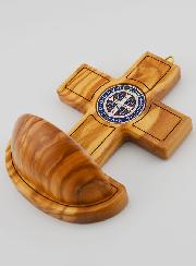 Acquasantiera Medaglia di San Benedetto & Legno di Ulivo - 12 cm