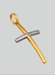 Ciondolo Croce di Gesù Cristo - Oro Giallo & Oro Bianco -  25mm - Oro  Massiccio 18k