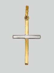 Ciondolo Croce di Gesù Cristo - Oro Giallo & Oro Bianco -  25mm - Oro  Massiccio 18k