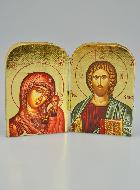 Icona Religiosa Dittico Madonna di Kazan & Cristo Pantocratore - 7cm