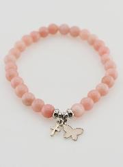 Bracciale in Pietre Naturali Opali Rosa 6mm - Farfalla e Croce