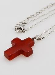 Collana Religiosa Catena in Inox & Croce in Corniola