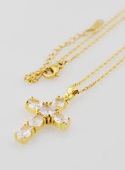Collana Religiosa in Ottone Dorato - Croce Strass