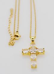 Collana Religiosa in Ottone Dorato - Croce Strass