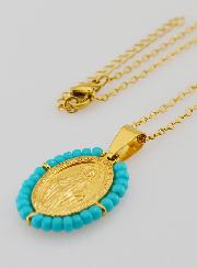 Medaglia Miracolosa + Catena - Perline Blu Grigio