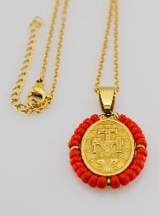 Collana Religiosa & Pendente Miracolosa - Perline Rosse