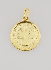 Medaglia di San Benedetto Placcata Oro con Bordo Lucido - 18mm