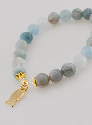 Bracciale in Acquamarina 8mm & Ichthus Dorato