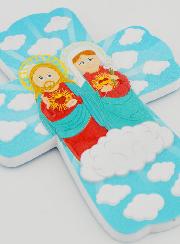 Croce da Appendere per Bambini - Cuore Sacro Gesù & Maria