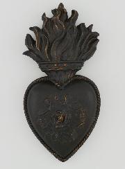 Ex Voto Murale Cuore Fiorito Nero & Bronzo - 13 cm