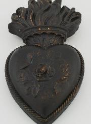 Ex Voto Murale Cuore Fiorito Nero & Bronzo - 13 cm