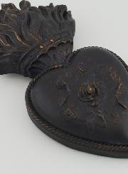 Ex Voto Murale Cuore Fiorito Nero & Bronzo - 13 cm