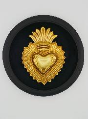 Ex Voto Murale Cuore Dorato su Velluto Nero - 19 cm