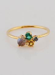 Anello Placcato Oro con Labradorite e Zirconi - T14