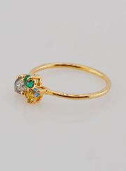 Anello Placcato Oro con Labradorite e Zirconi - T14