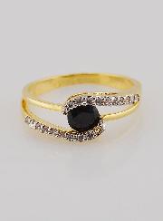 Anello Placcato Oro Zaffiro & Zirconi - T14