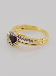 Anello Placcato Oro Zaffiro & Zirconi - T14