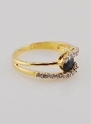 Anello Placcato Oro Zaffiro & Zirconi - T14