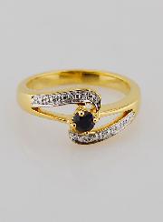 Anello Placcato Oro Zaffiro & zirconi - T54