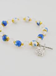 Bracciale Dizainier in Perle Dipinte - Croce e Medaglia di Lourdes