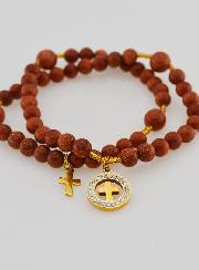 Bracciale Rosario in Pietra di Sole - Medaglia Croce & Zirconi